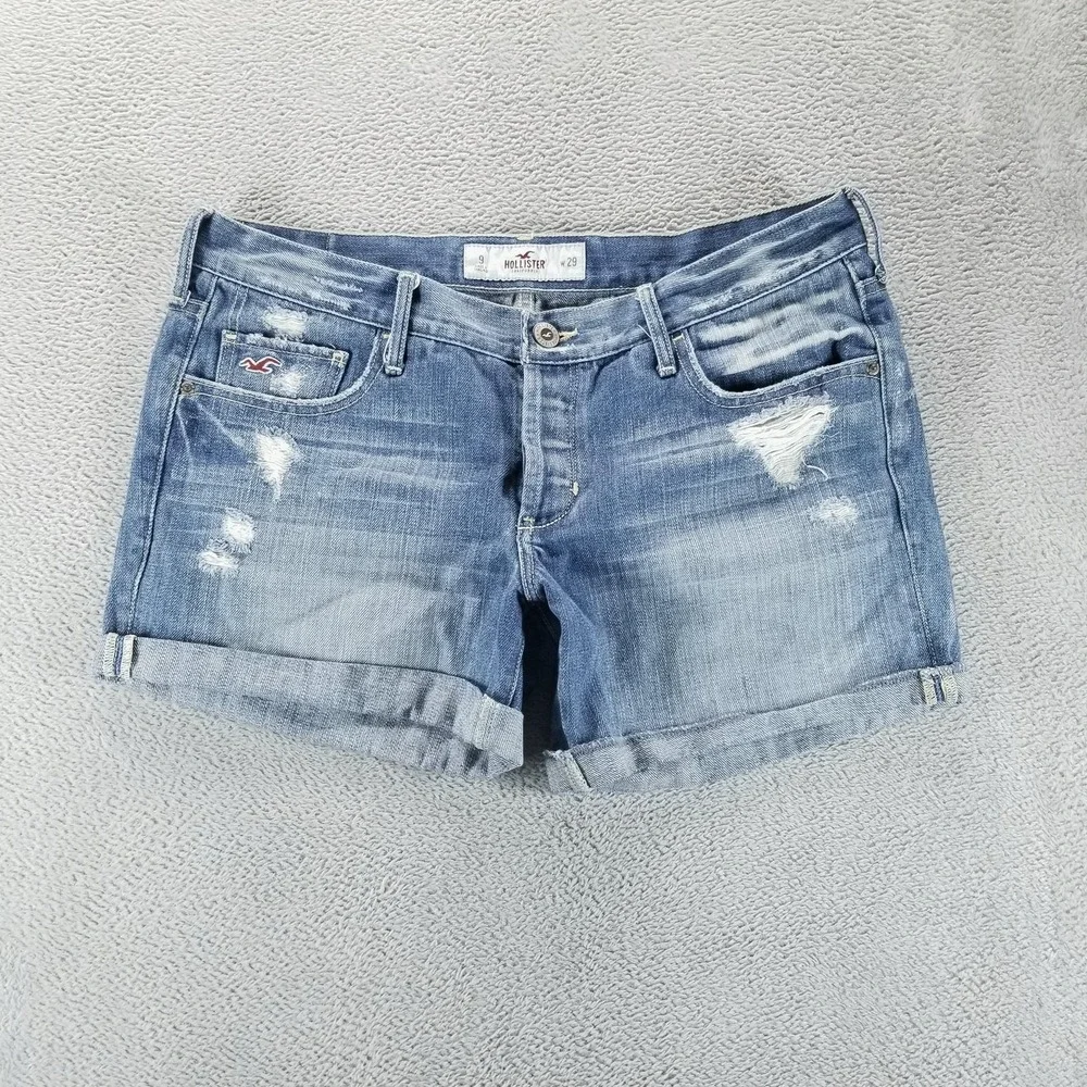 Hollister Shorts Womens 9 Blue Distressed Cut Off Cuffed 5